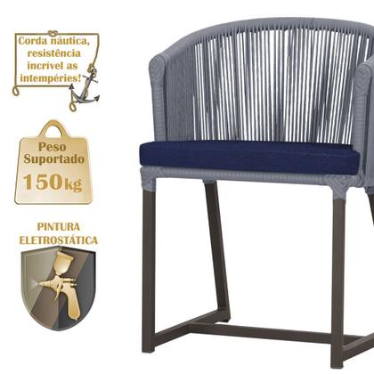 Imagem de 2 Cadeiras de Jantar Área Noronha em Alumínio com Pintura Marrom Corda Náutica E10 Trama Original