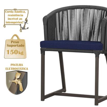 Imagem de 2 Cadeiras de Jantar Área Noronha em Alumínio com Pintura Marrom Corda Náutica E10 Trama Original