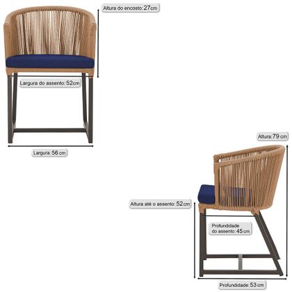 Imagem de 2 Cadeiras de Jantar Área Noronha em Alumínio com Pintura Marrom Corda Náutica E10 Trama Original