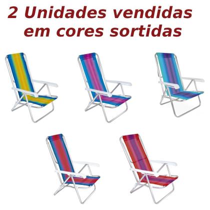 Imagem de 2 Cadeiras de Praia Alta Reclinavel 8 Posicoes em Aluminio Mor