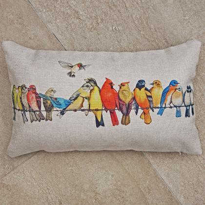 Imagem de 2 Capa Almofada Linho Passarinhos No Fio 43x43 Baguete 30x50