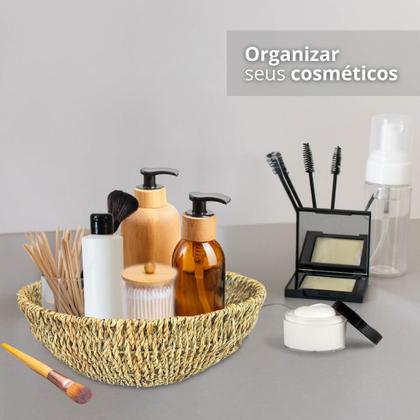 Imagem de 2 Cestos Organizador Ecológico Fibra Natural centro mesa pães frutas vela plantas toalha cosméticos