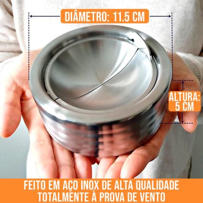 Imagem de 2 Cinzeiro Inox Anti-cheiro Anti-vento Sem Fumaça Com Tampa