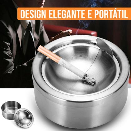 Imagem de 2 Cinzeiro Inox Anti-cheiro Anti-vento Sem Fumaça Com Tampa
