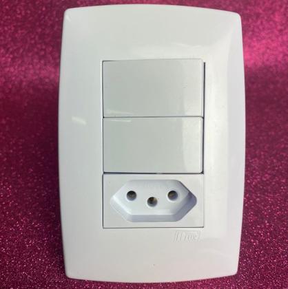 Imagem de 2 Cj Interruptor Duplo Simples + Tomada 20A Branco Home BLux