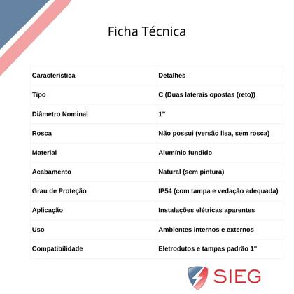 Imagem de 2 Condulete Medida 1 C Alumínio S/rosca S/placa Sieg
