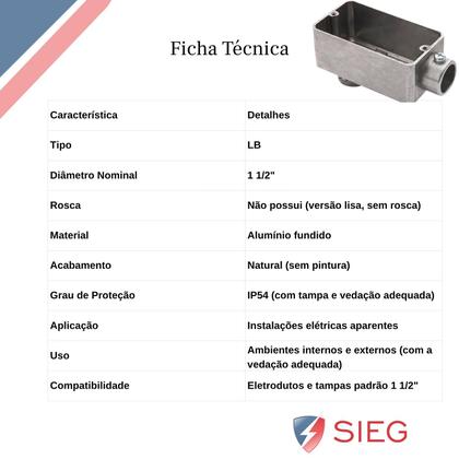 Imagem de 2 Condulete Modelo Lb Em Alumínio 1 1/2 Sem Rosca Sieg Prateado