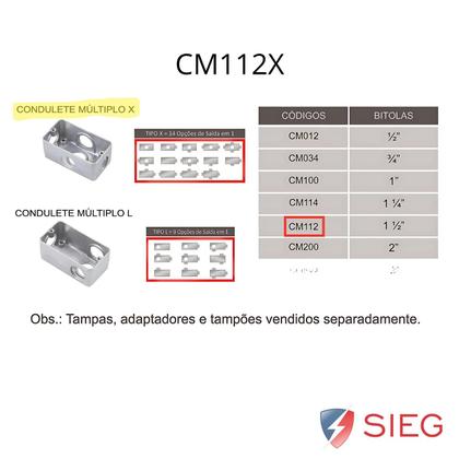 Imagem de 2 Condulete Múltiplo Modelo X Medida 1 1/2 em Alumínio Sieg