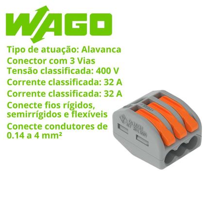 Imagem de 2 Conectores Wago Original C/ Alavanca 3 Entradas Até 4mm