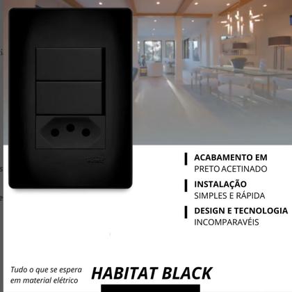 Imagem de 2 Conjunto Interruptor Duplo + 1 Tomada 20a Preto Fosco Fame