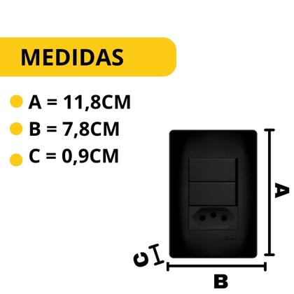Imagem de 2 Conjunto Interruptor Duplo + 1 Tomada 20a Preto Fosco Fame