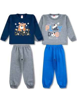 Imagem de 2 Conjuntos Moletom Infantil Masculino Roupa de Inverno Menino 4 Peças - 2 Blusas e 2 Calças