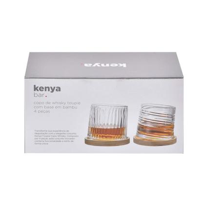 Imagem de 2 Copos para Whisky com 2 Bases de Bambu 300ml Kenya
