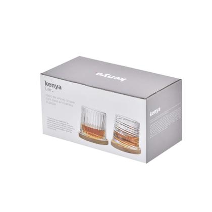 Imagem de 2 Copos para Whisky com 2 Bases de Bambu 300ml Kenya