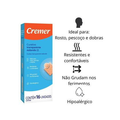 Imagem de 2 Curativo Redondo Transparente 16 Unidades Cada Cremer