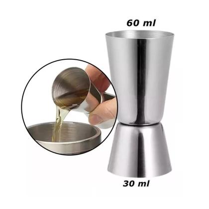 Imagem de 2 Dosador Bebidas Duplo Inox 60ml e 30ml Copo Medidor Drinks