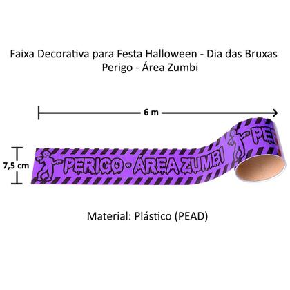 Imagem de 2 Enfeites Bruxas Faixa Perigo Área Zumbi Festa Halloween