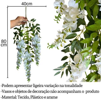 Imagem de 2 Flores Artificiais Pendentes Florais Para Decorações Suspensas ou Arranjos Para Casa Cores Lindas Rosa e Branco