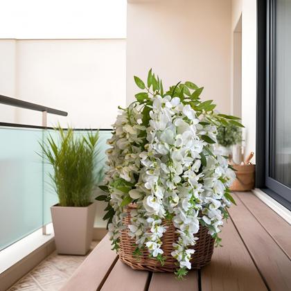 Imagem de 2 Flores Artificiais Pendentes Florais Para Decorações Suspensas ou Arranjos Para Casa Cores Lindas Rosa e Branco