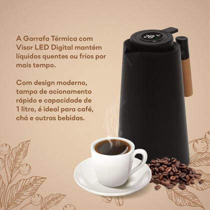 Imagem de 2 Garrafa Térmica Café 1L Termômetro Digital Cor Preta