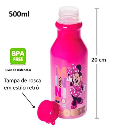 Imagem de 2 Garrafas Minnie Rosa de 500ml Plasútil com Tampa de Rosa Infantil