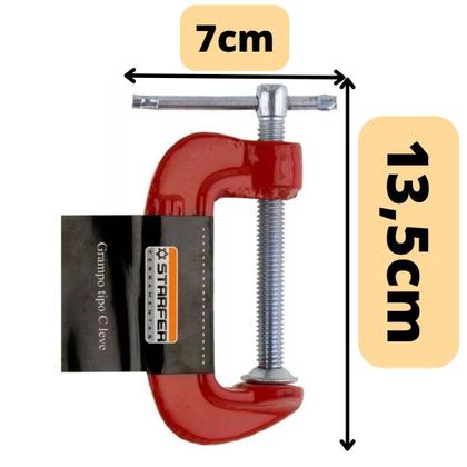 Imagem de 2 Grampo C Leve Resistente Starfer 3'' Bancada Carpintaria
