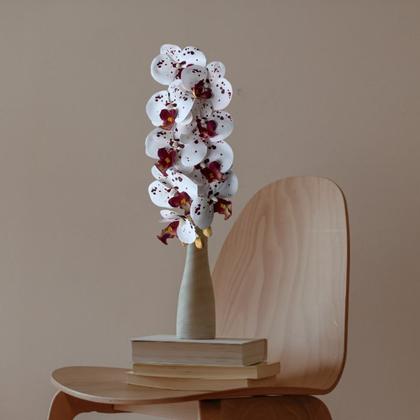 Imagem de 2 Hastes de Orquídea Artificial Branca com detalhes vinho premium decoração de vasos e arranjos - DE1424
