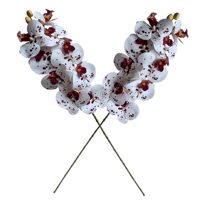 Imagem de 2 Hastes de Orquídea Artificial Branca com detalhes vinho premium decoração de vasos e arranjos - DE1424