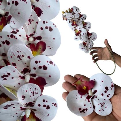 Imagem de 2 Hastes de Orquídea Artificial Branca com detalhes vinho premium decoração de vasos e arranjos - DE1424