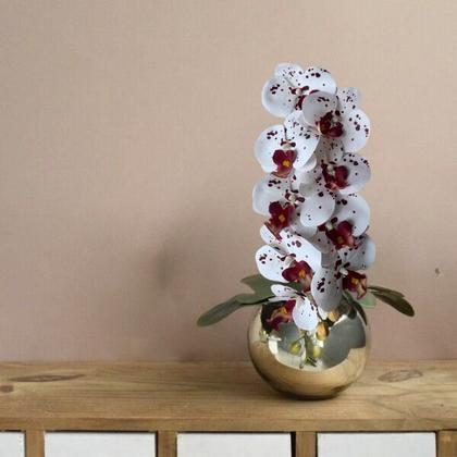 Imagem de 2 Hastes de Orquídea Artificial Branca com detalhes vinho premium decoração de vasos e arranjos - DE1424