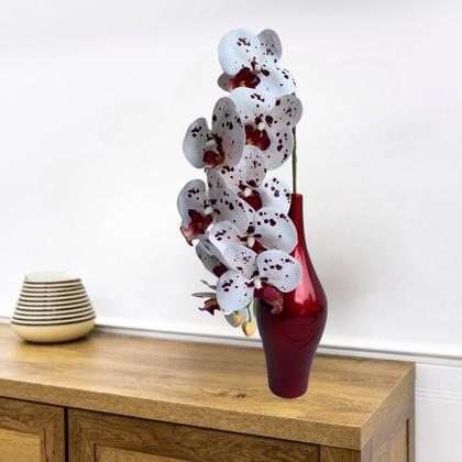 Imagem de 2 Hastes de Orquídea Artificial Branca com detalhes vinho premium decoração de vasos e arranjos - DE1424