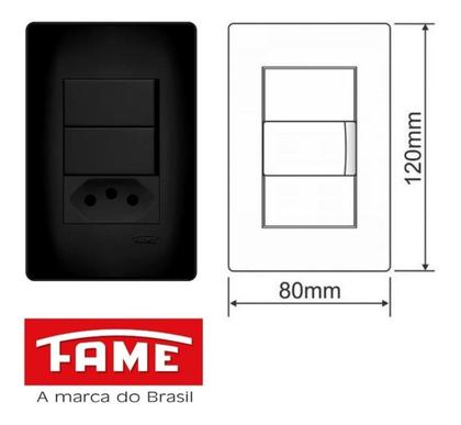Imagem de 2 Interruptores Simples 16a/250v E 1 Tomada 2p+t Fame Black