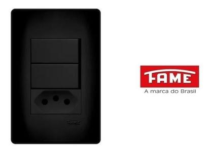 Imagem de 2 Interruptores Simples 16a/250v E 1 Tomada 2p+t Fame Black