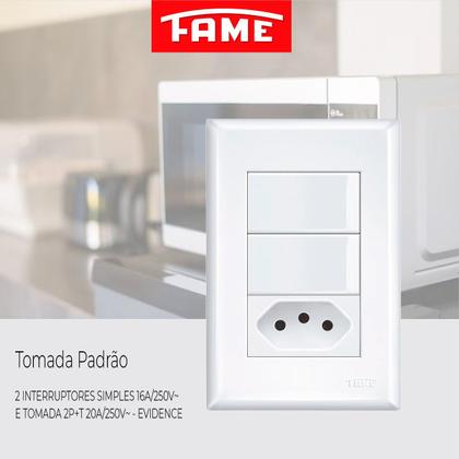Imagem de 2 Interruptores Simples E 1 Tomada 2p+t 10a/250v Fame Kit 12