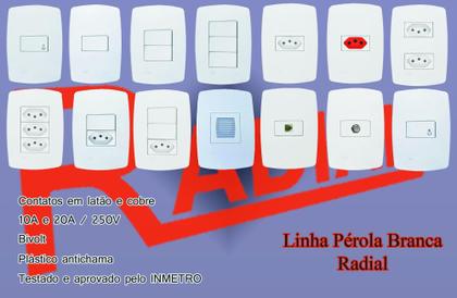 Imagem de 2 Interruptores Simples + Tomada 10a Linha Pérola Branca - Radial