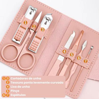 Imagem de 2 Kit Com 7 Pçs Cortador De Unhas Cutícula Pinças Espátulas Manicure