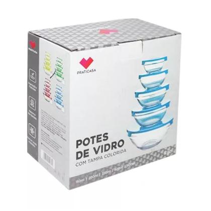 Imagem de 2 Kit de 5 Tijela de Vidro Bowl Redondo com Tampa Cor Sortida