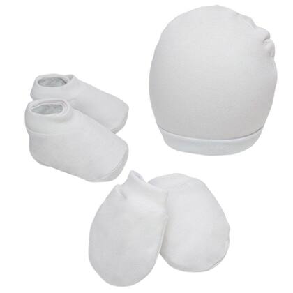 Imagem de 2 Kit Saida Maternidade Touca Luva Meia Bebe Enxoval Menino Recem Nascido Gorro Pantufa Inverno Infantil Presente Natal