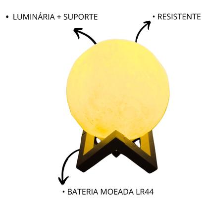 Imagem de 2 Luminária Lua Cheia 3d Led Abajur Com Suporte Sem Fio 15cm