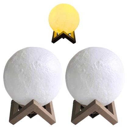 Imagem de 2 Luminária Lua Cheia 3d Led Abajur Com Suporte Sem Fio 15cm