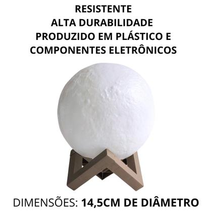 Imagem de 2 Luminária Lua Cheia 3d Led Abajur Com Suporte Sem Fio 15cm