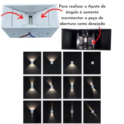 Imagem de 2 Luminárias Balizador Arandela Slim SMD LED De 6W Branco Quente Sobrepor Quadrada Com Facho De Luz Ajustável Regulável