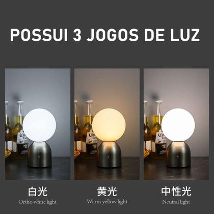 Imagem de 2 Luminárias Mesa LED USB Esfera Aço Inox Abajur Decor Luxo