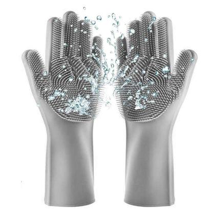 Imagem de 2 Luvas Esponja Lava Louça Multiuso Silicone Cores Sortidas Cinza