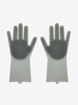Imagem de 2 Luvas Esponja Lava Louça Multiuso Silicone Cores Sortidas Cinza