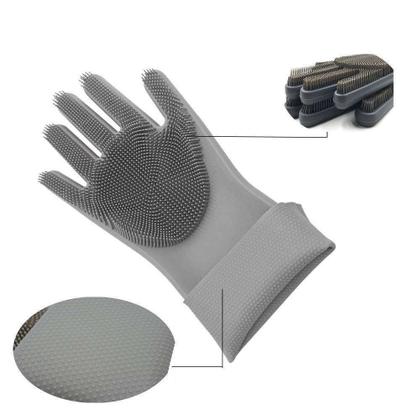 Imagem de 2 Luvas Esponja Lava Louça Multiuso Silicone Cores Sortidas Cinza