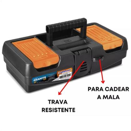 Imagem de 2 Maletas Ferramentas Granite Pro Baixa 13 Preta 325x195x95mm