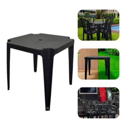 Imagem de 2 Mesas Quadradas Plástico Monobloco 70cm Preta + 8 Cadeiras Dobráveis
