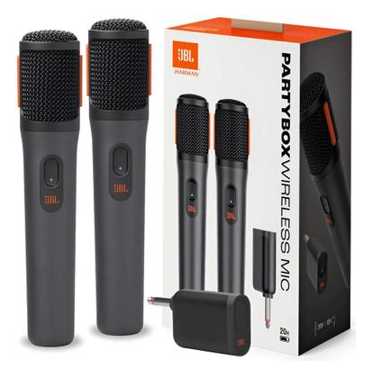 2 Microfones Sem Fio Jbl Partybox Profissional Duplo Dinâmico Recarregável Preto