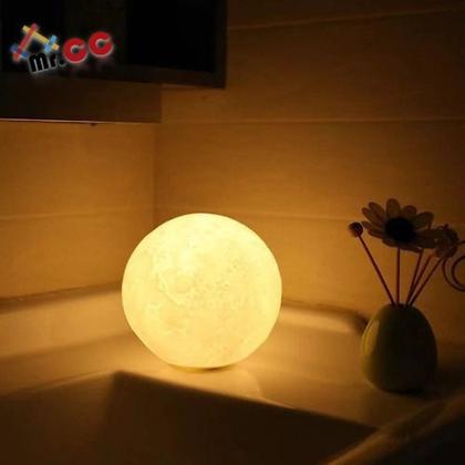 Imagem de 2 Mini Luminária Lua Cheia 3d Abajur Led Relevo 10cm - Mr.cc